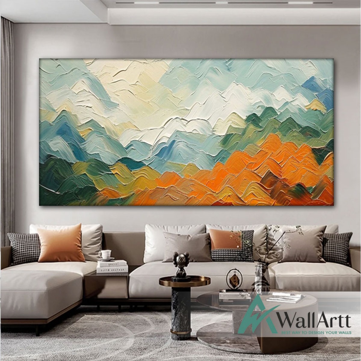 Orange Mountains 3D Heavy Textured Partial Oil Painting